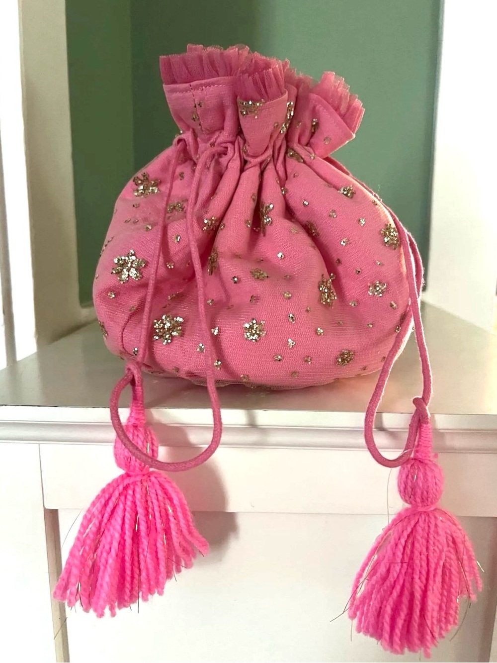 Free People Seasons Sparkle Mini Gift Sack in Pink NWT - Picture 2 of 5